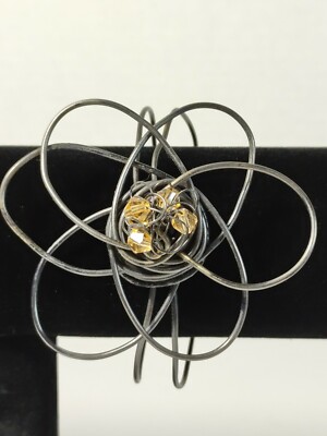Kris Lanae Creative Co-Op Black Wire Flower Amber color Bead Boho Bracelet Cuff-image