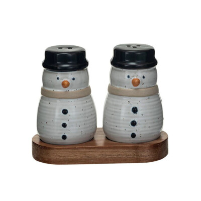 Creative Co-op - Snowmen Salt & Pepper Set with Wood Tray - XS5874-image
