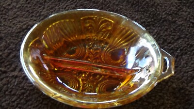 Vintage orange pressed glass divided serving bowl-image