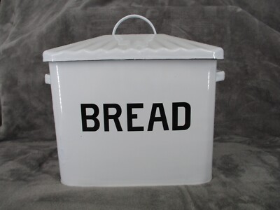 Bread Box White Enameled Metal Creative Co-Op Storage Bin Vintage With Handle-image