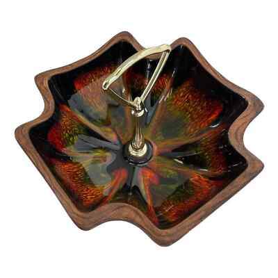 California Pottery Mid Century Brown Orange Drip Glaze Dish Bowl Handle #710-image