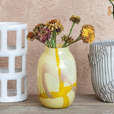 Creative Co-Op Decorative Glass Vase with Abstract Design, Yellow and Purple-image