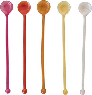 Creative Co-Op Resin Cocktail Spoon Set, Multicolor, Set of 5 Multicolor -image