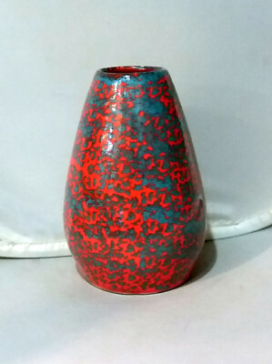 Mid-Century, Modern Cone Shaped Orange Gray Vase Hungarian Vintage Retro Ceramic-image