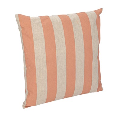 , Pink Cotton and Linen Striped Pillow, Red and Natural, Square-image