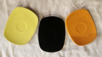 Mid Century Assorted Cocktail Plates, 12, Yellow, Orange, Black-image
