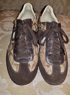 Coach Joss Sneakers Signature C Tan Brown Canvas Suede Leather 7.5  7 1/2 US-image