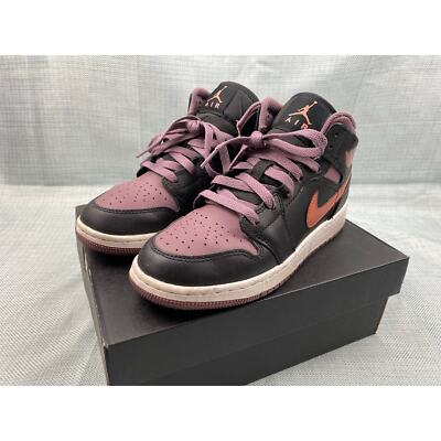 Youth Air Jordan 1 Mid SE sz 4.5 Grade School Black/Mauve/Orange FB9909-008 Box-image
