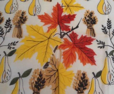 Vintage Mid Century Hanky Retro Orange Autumn Leaves Fruit Black Yellow-image