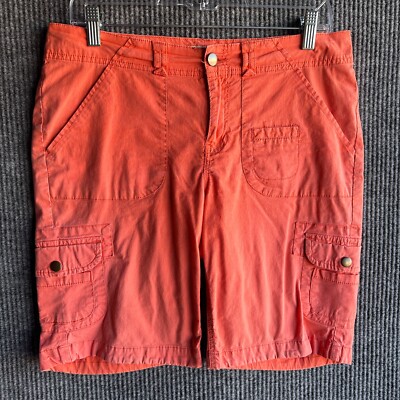 Carribean Joe Womens Cargo Shorts Petite 6 Orange Cotton Stretch Mid Rise-image