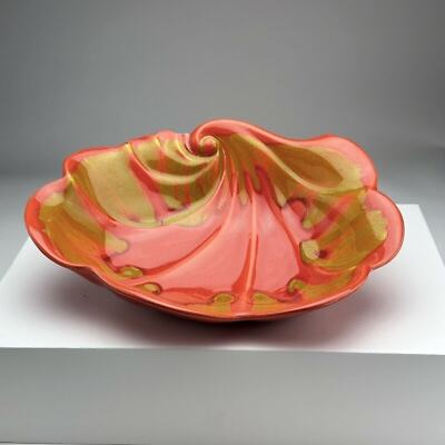 Mid century modern Ceramic Glazed Unique Orange Bowl Scallop Like A Shell Look-image