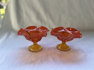 Mid-Century Viking Amberina Orange Art Glass Candlestick Holders Pair (2)-image