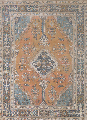 Overdyed Geometric Tebriz Vintage Area Rug 6x8 Handmade Wool for Living Room-image