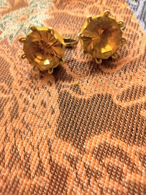 Gold Color Vintage Bright Orange Sparkly Mid-century Clip-on Earrings-image