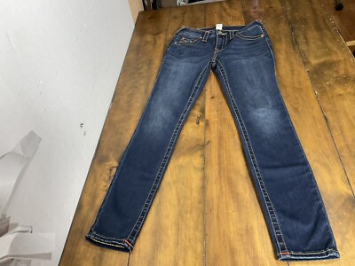 True Religion Jennie Curvy Mid Rise Skinny Women's Size 27 Jeans Orange Stitch-image