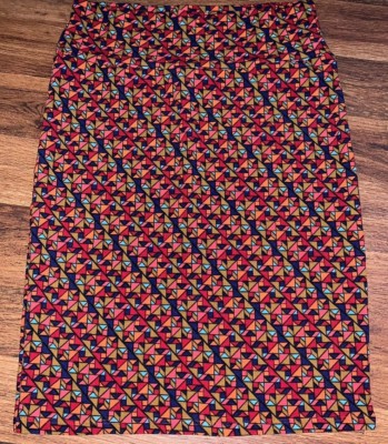 Lularoe Orange Red Geometric Multicolor CASSIE Skirt Women's Size M Medium-image