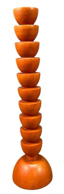 Pottery Barn Candle Stick Holder Wood 15” Tall Mid Century Modern Orange-image