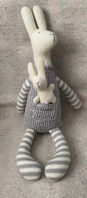 Creative Co-op Kangaroo & Joey Plush Knit Crocheted Gray White 17