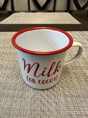 CREATIVE Co-Op Metal Enamel White/Red  “Milk Or Cocoa” Mug-image