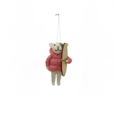 Creative Co-op Animal in Pink Winter Coat Felt Ornament Bauble-image
