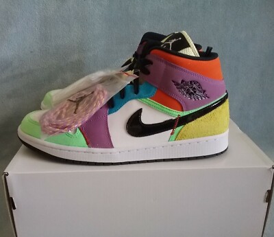 WMNS Nike Air Jordan 1 Mid SE Multicolor 5.5/10 White Black Lightbulb CW1140-100-image