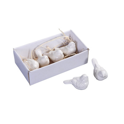 Set of 6 White Ceramic Birds-image