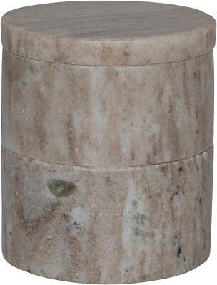 Creative Co-Op 3.75 Round Marble Stackable Lid, Beige, Set of 2 Pinch Beige -image