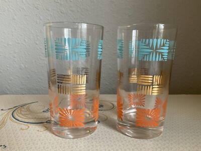 Vintage 1960’s Mid Century Tumblers Orange Gold Blue-image