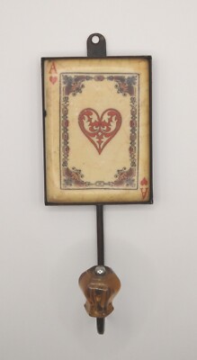 Vintage Ace Of Hearts Creative Coop Coat Hat Hook Ceramic Tile Poker-image