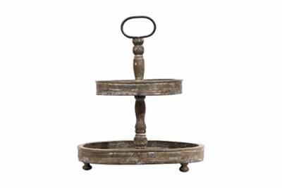 TRAY Distressed Brown Wood Metal Handle Two-Tier 15 x 15 Inch CREATIVE CO-OP-image