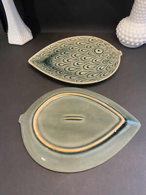 Creative Co-Op Stoneware Fish Set Of 2 Green Plates Measure 8 5/8”-image