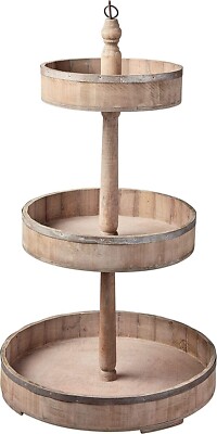 Creative Decorative Wood & Metal Three Tier Tray Brown-image