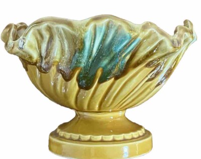 Ceramic Planter Orange Green Yellow Vintage Mid-Century~Japan-image