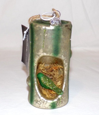 Creative Co-Op Blown Glass Christmas Ornament Green Bird in Tree Glitter 4