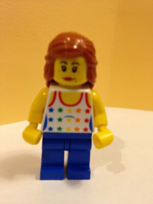 Lego twn129 Female Rainbow Stars top-Minifigure-Town/City-Orange Mid-length hair-image