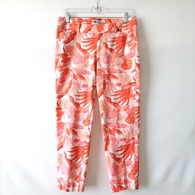Old Navy Pixie Womens Orange White Mid Rise Flat Front Leaf Ankle Pants Size 12-image