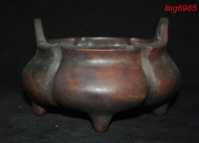 Ancient China Buddhism temple bronze joss Incense burner Censer statue-image
