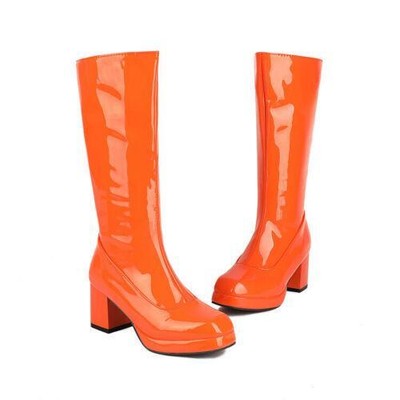 Women's Mid Calf Boots Glitter Side Zip Block Heels Platform Solid Heels shoes -image