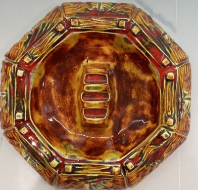 Ceramic Ashtray Brown Orange 7” Vintage Arnel 1975 Mid-Century Modern-image