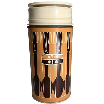 MCM 1971 Metal Thermos Pint Size Orange and Brown Without Cap-image