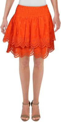 INC Womens Tiered Eyelet Skirt Orange Small.-image