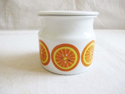 Arabia Finland Pomona Orange Marmalade Pot Mid Century Citrus Lidded Jar-image