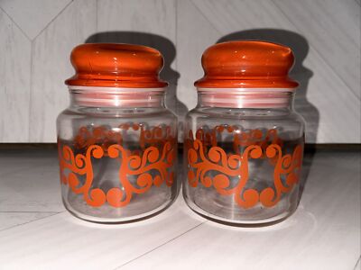 Vintage Stash Candy Canisters with Orange/red glass lid With Beautiful Swirls-image