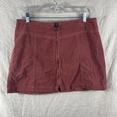 Forever 21 Women's Burnt Orange Corduroy Front Zip A-Line Mini Skirt Size 30-image
