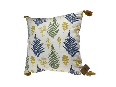 Creative Coop Pillow White Blue Green Gold Leaf Pattern 16