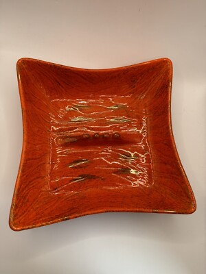 Mid Century Modern Vintage USA Pottery Orange Gold With Waves-image