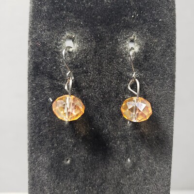 Pierced Earrings Dangle Beaded Orange Glass Mid Century Modernist Boho 1
