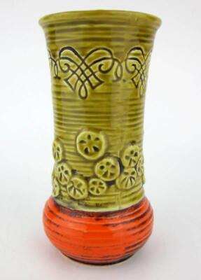 INARCO Retro Orange Ceramic Japan Art Vase Embossed Raised Pottery Rare 1960's-image