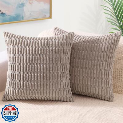 decorUhome Khaki Neutral Decorative Throw Pillow Covers 18x18 Inch Set of 2, -image