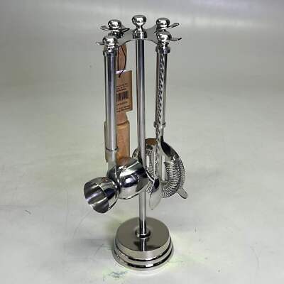 CREATIVE CO-OP Stainless Steel & Mango Wood Bar Tools w/ Stand Set of 5 DG0238-image
